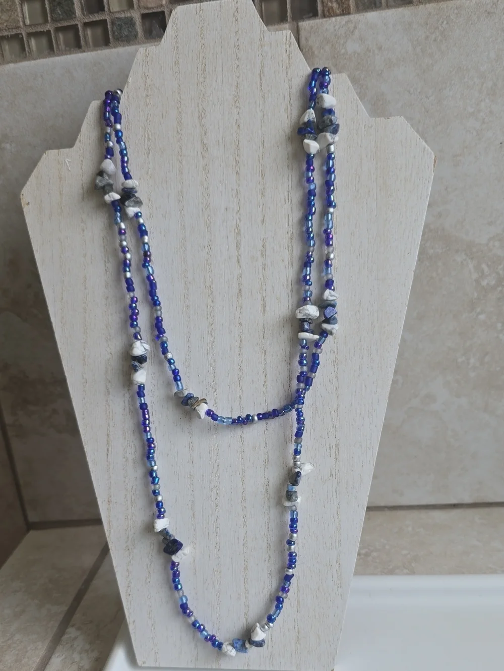 Handmade Blue and White Beaded Long Necklace - Women Jewelry